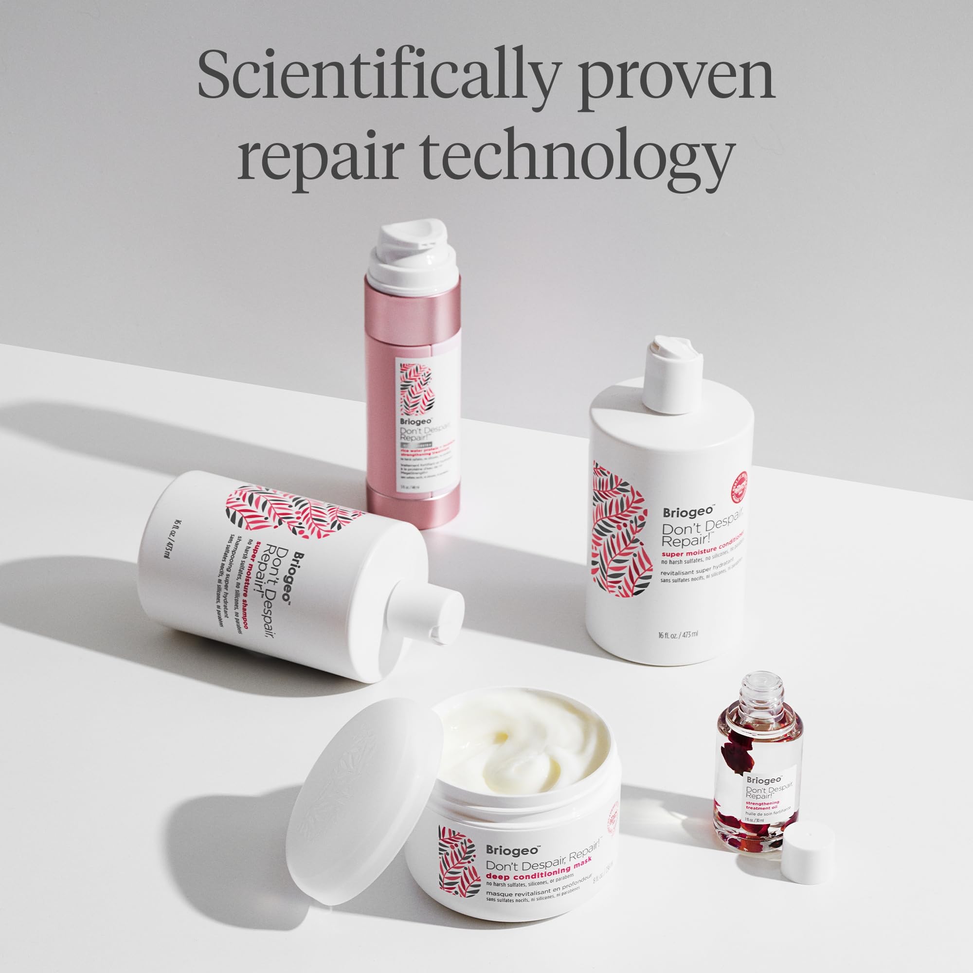 Briogeo Don't Despair, Repair! Strenthen + Repair Minis Kit, Repairs Dry, Damaged or Color Treated Hair,Travel Kit, Strengthens Hair, Hydrates Dry Hair, Vegan, Cruelty-Free, 4-Piece Set